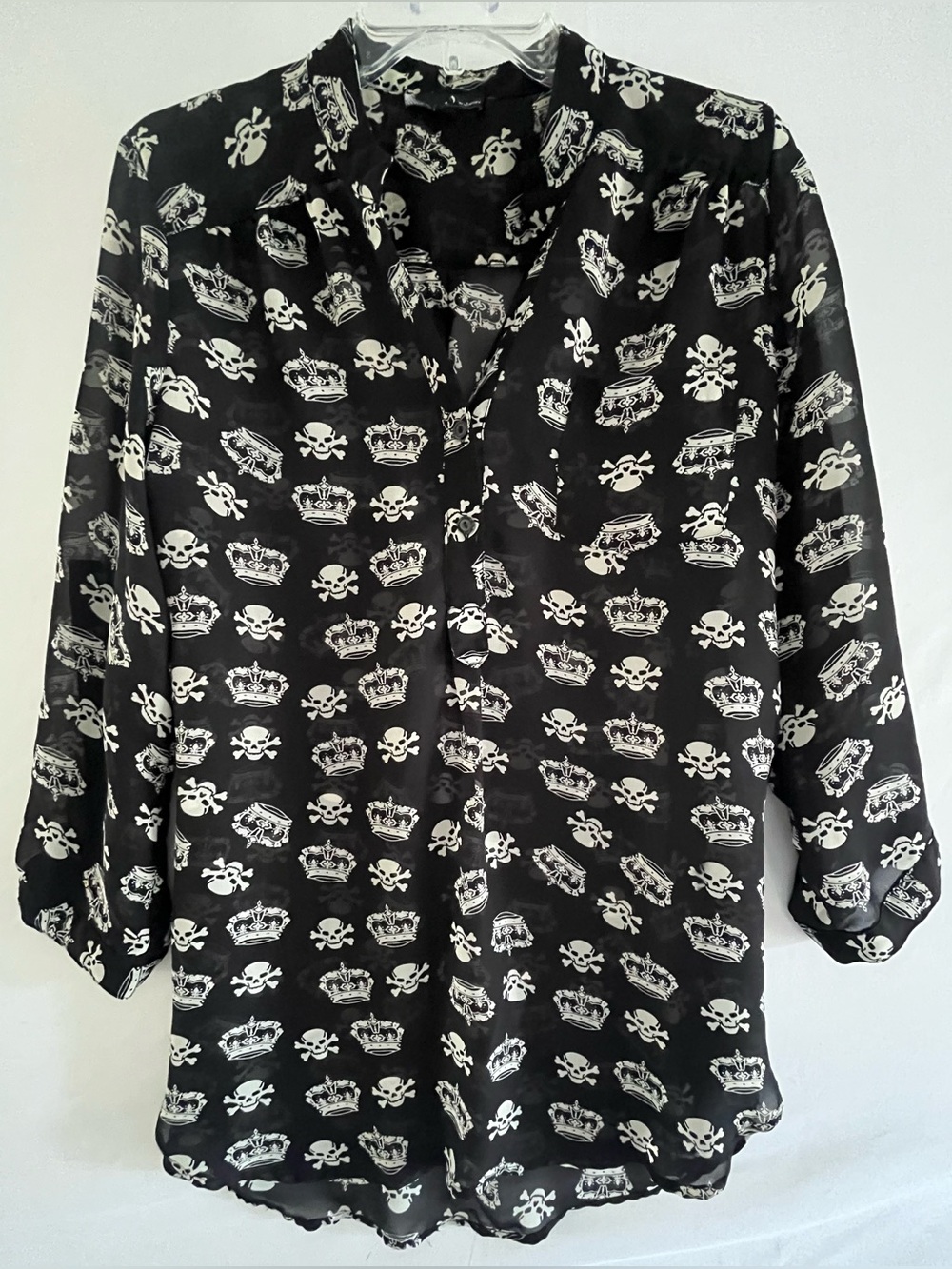Goth Grunge Crown & Skull Sheer Chiffon Tunic Top L